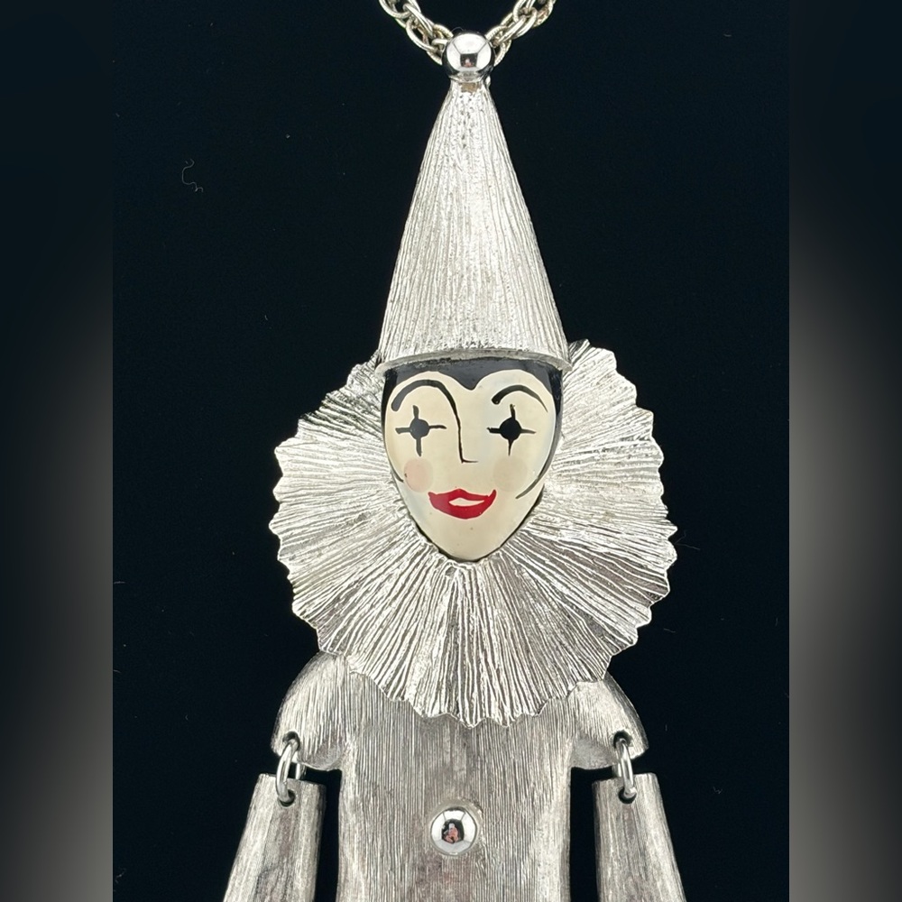 CAROL CHANNING POLCINI PIERROT PENDANT NECKLACE VINTAGE DANCING CLOWN - Picture 4 of 6